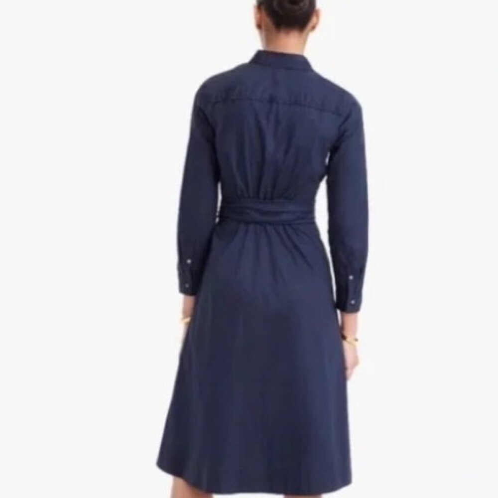 NWT J. CREW Navy Tie Waist Midi Shirtdress In Cotton Poplin - Picture 2 of 11